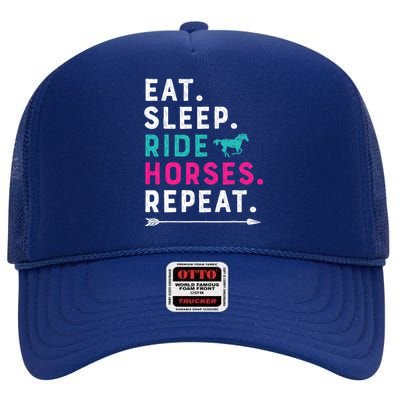 Horse Girl Eat Sleep Ride Horses Repeat Horseback Riding High Crown Mesh Back Trucker Hat