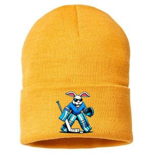 Hockey Goalie Easter Bunny Eggs Sustainable Knit Beanie