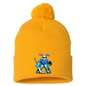 Hockey Goalie Easter Bunny Eggs Pom Pom 12in Knit Beanie