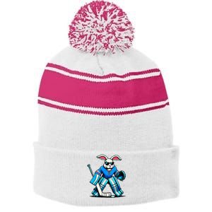 Hockey Goalie Easter Bunny Eggs Stripe Pom Pom Beanie