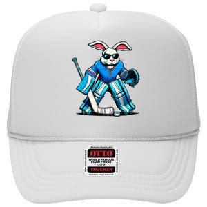 Hockey Goalie Easter Bunny Eggs High Crown Mesh Back Trucker Hat