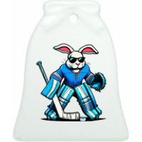 Hockey Goalie Easter Bunny Eggs Ceramic Bell Ornament