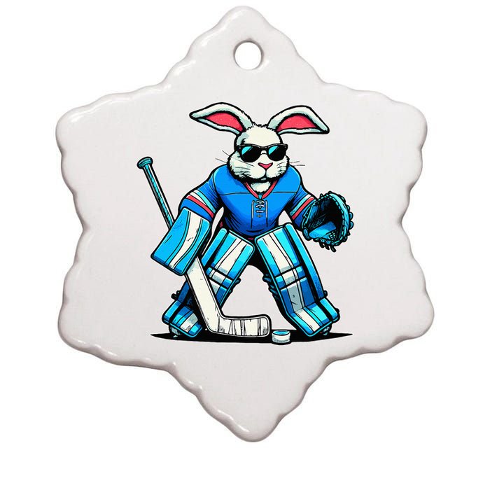 Hockey Goalie Easter Bunny Eggs Ceramic Star Ornament