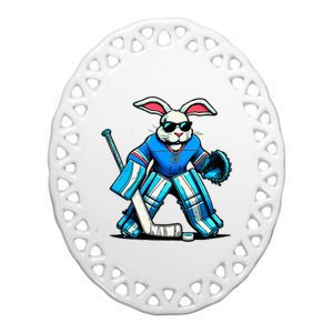 Hockey Goalie Easter Bunny Eggs Ceramic Oval Ornament