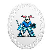 Hockey Goalie Easter Bunny Eggs Ceramic Oval Ornament