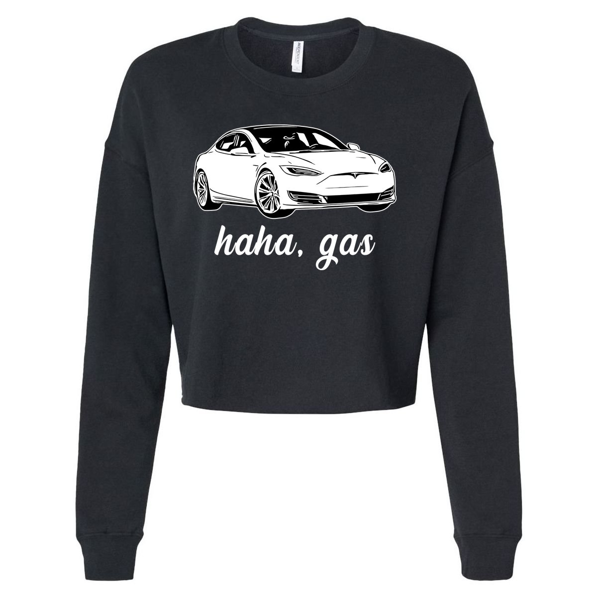 Haha Gas Electric Car Cropped Pullover Crew