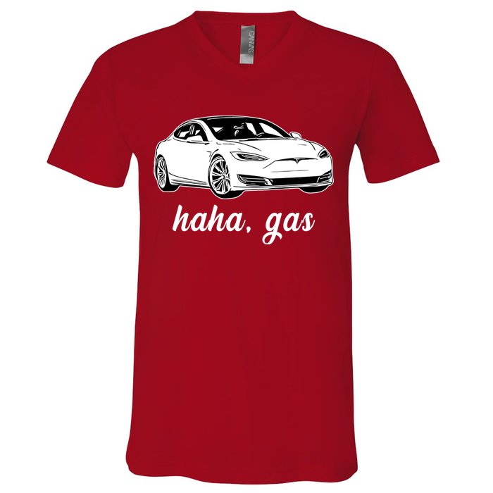 Haha Gas Electric Car V-Neck T-Shirt