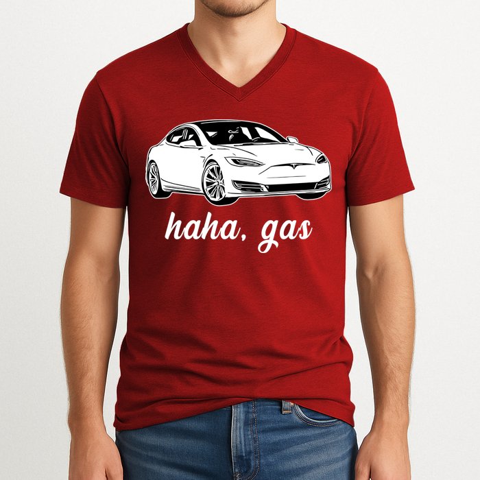 Haha Gas Electric Car V-Neck T-Shirt