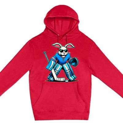 Hockey Goalie Easter Bunny Eggs Premium Pullover Hoodie