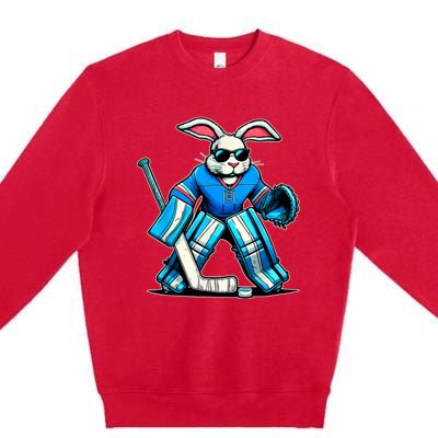 Hockey Goalie Easter Bunny Eggs Premium Crewneck Sweatshirt