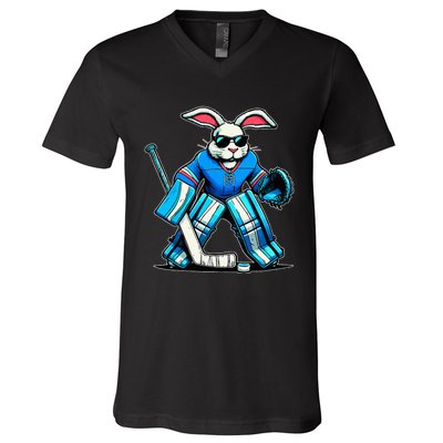 Hockey Goalie Easter Bunny Eggs V-Neck T-Shirt