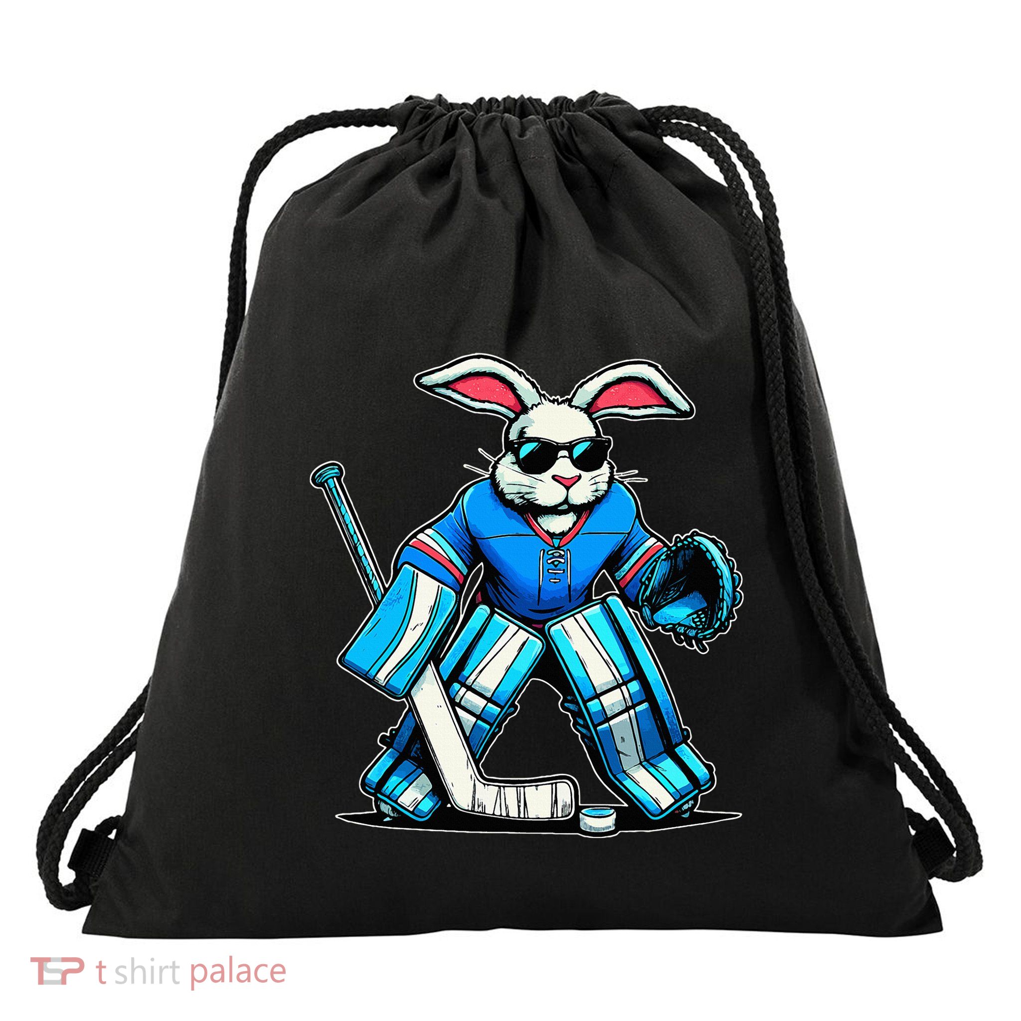 Hockey Goalie Easter Bunny Eggs Drawstring Bag