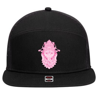 Hindu Ganesh Elephant Yoga Gift 7 Panel Mesh Trucker Snapback Hat