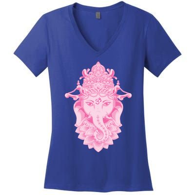 Hindu Ganesh Elephant Yoga Gift Women's V-Neck T-Shirt