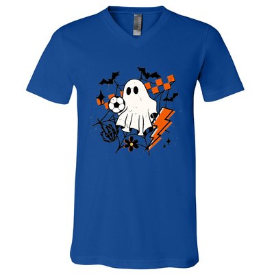 Halloween Ghost Football Football Coach Halloween Funny Gift V-Neck T-Shirt