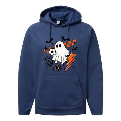 Halloween Ghost Football Football Coach Halloween Funny Gift Performance Fleece Hoodie