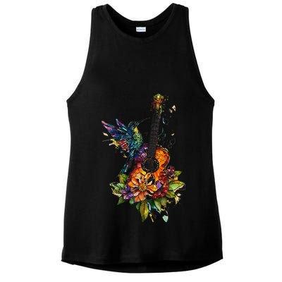 Hummingbird Guitar Floral Musician Nature Lover Bird Ladies PosiCharge Tri-Blend Wicking Tank