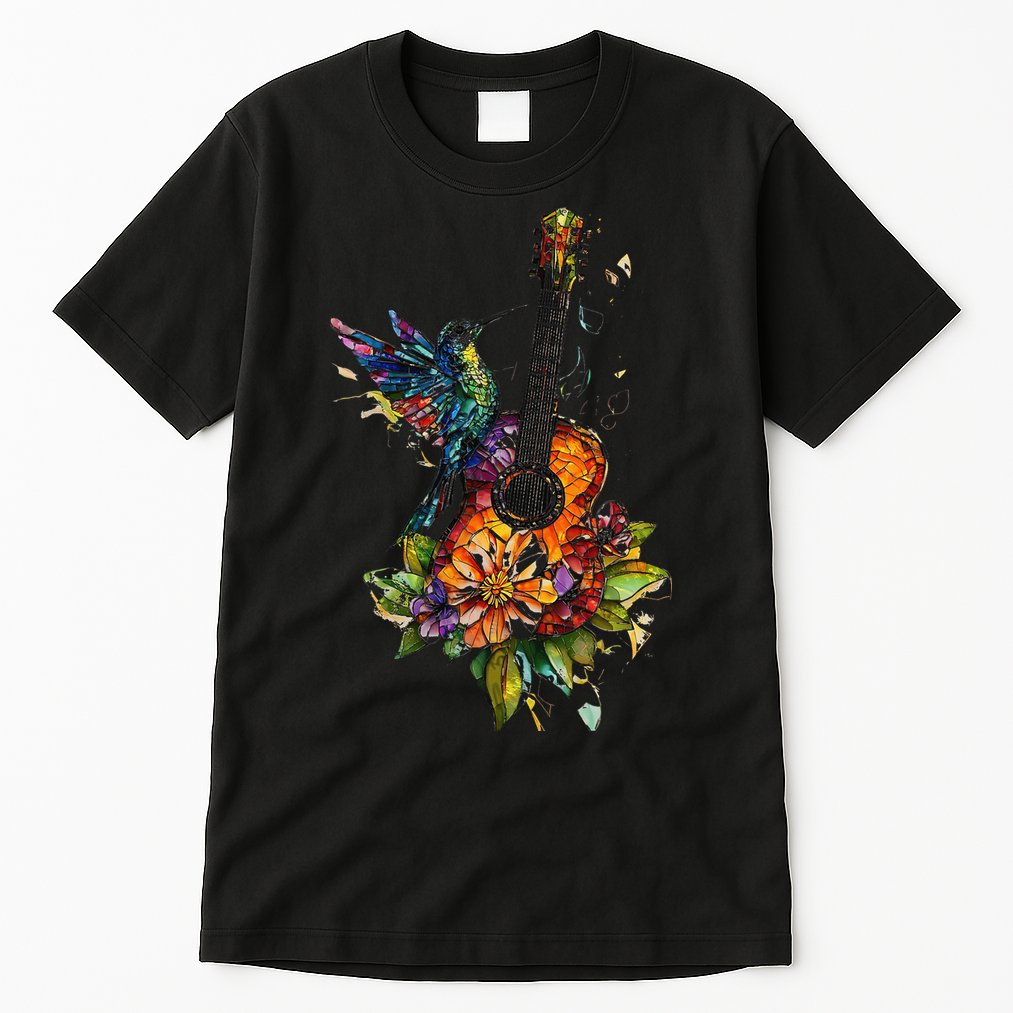 Hummingbird Guitar Floral Musician Nature Lover Bird Tall T-Shirt