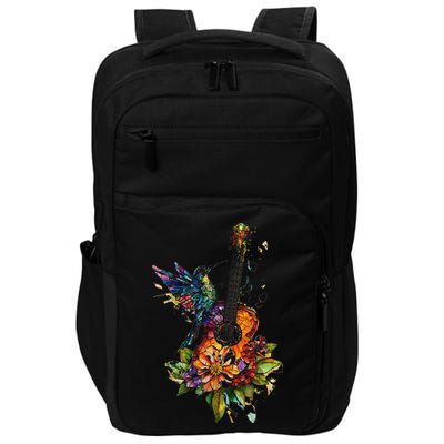 Hummingbird Guitar Floral Musician Nature Lover Bird Impact Tech Backpack