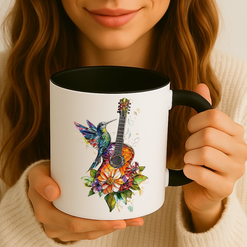 Hummingbird Guitar Floral Musician Nature Lover Bird Mug