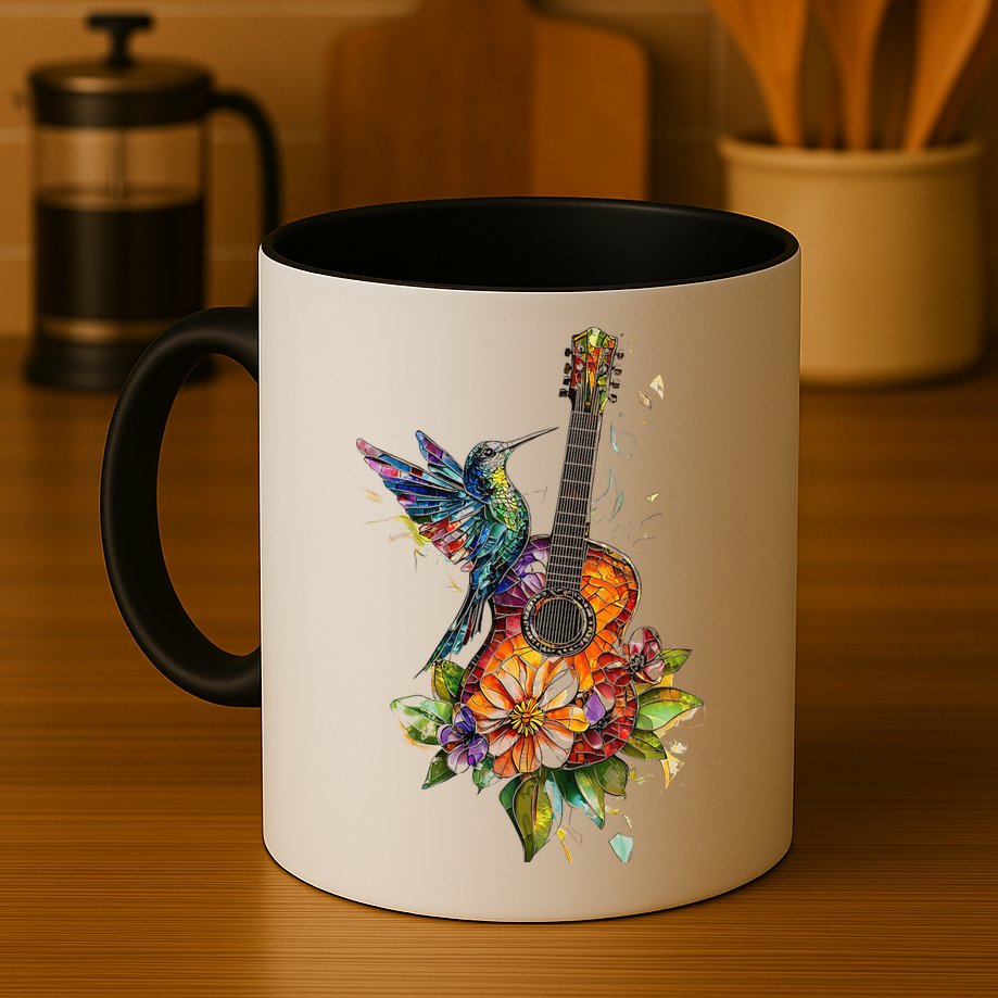 Hummingbird Guitar Floral Musician Nature Lover Bird Mug