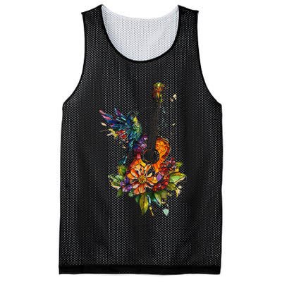 Hummingbird Guitar Floral Musician Nature Lover Bird Mesh Reversible Basketball Jersey Tank