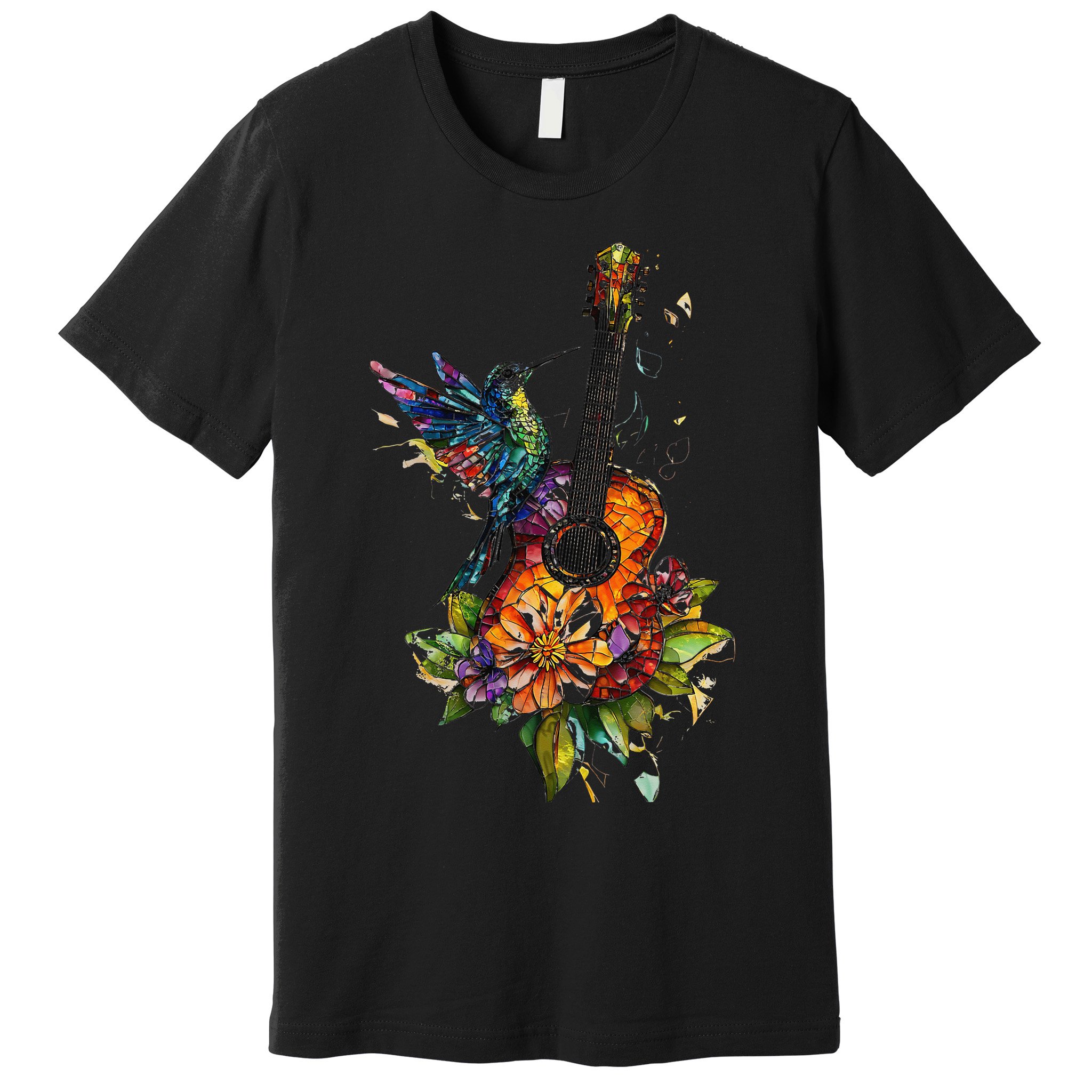 Hummingbird Guitar Floral Musician Nature Lover Bird Premium T-Shirt