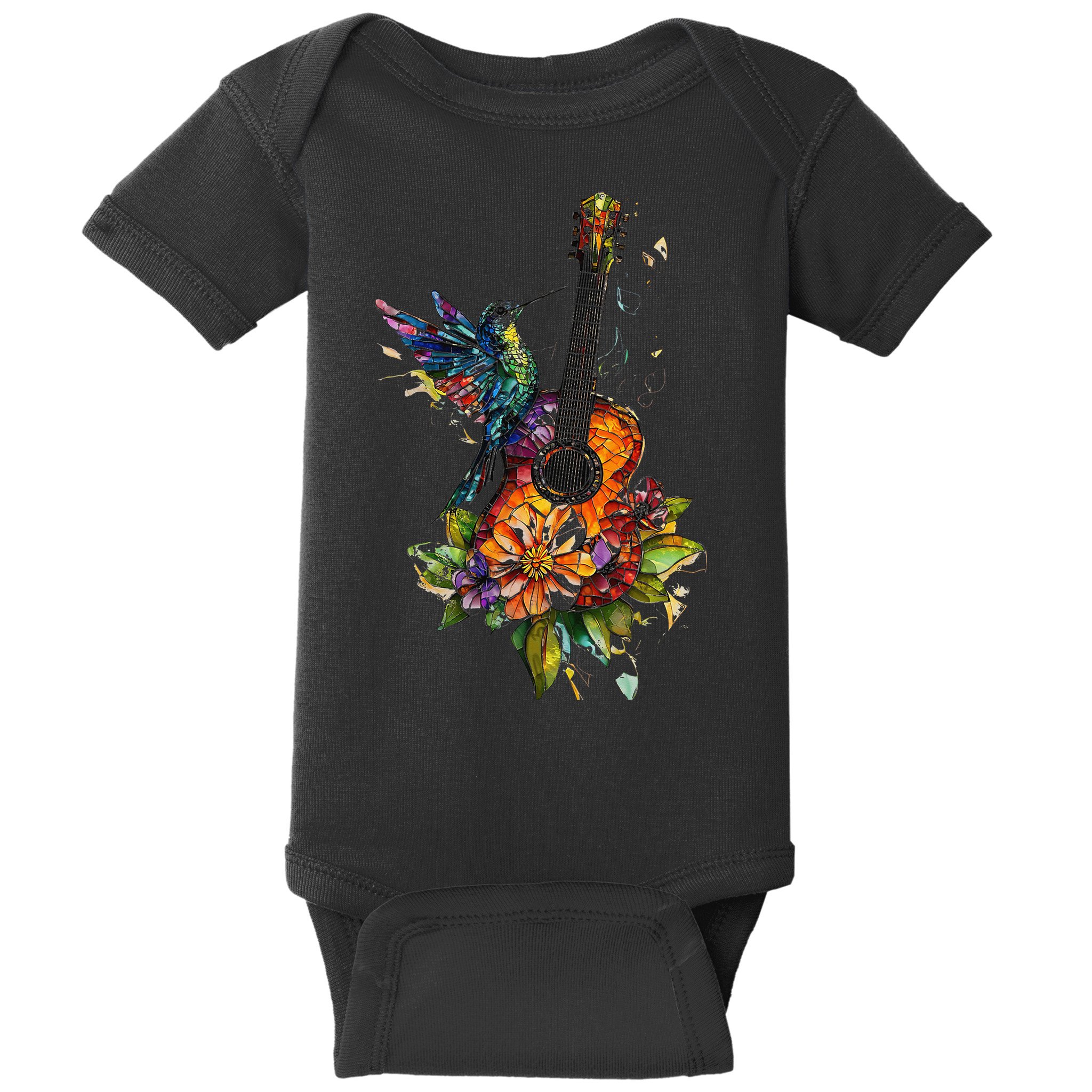 Hummingbird Guitar Floral Musician Nature Lover Bird Baby Bodysuit
