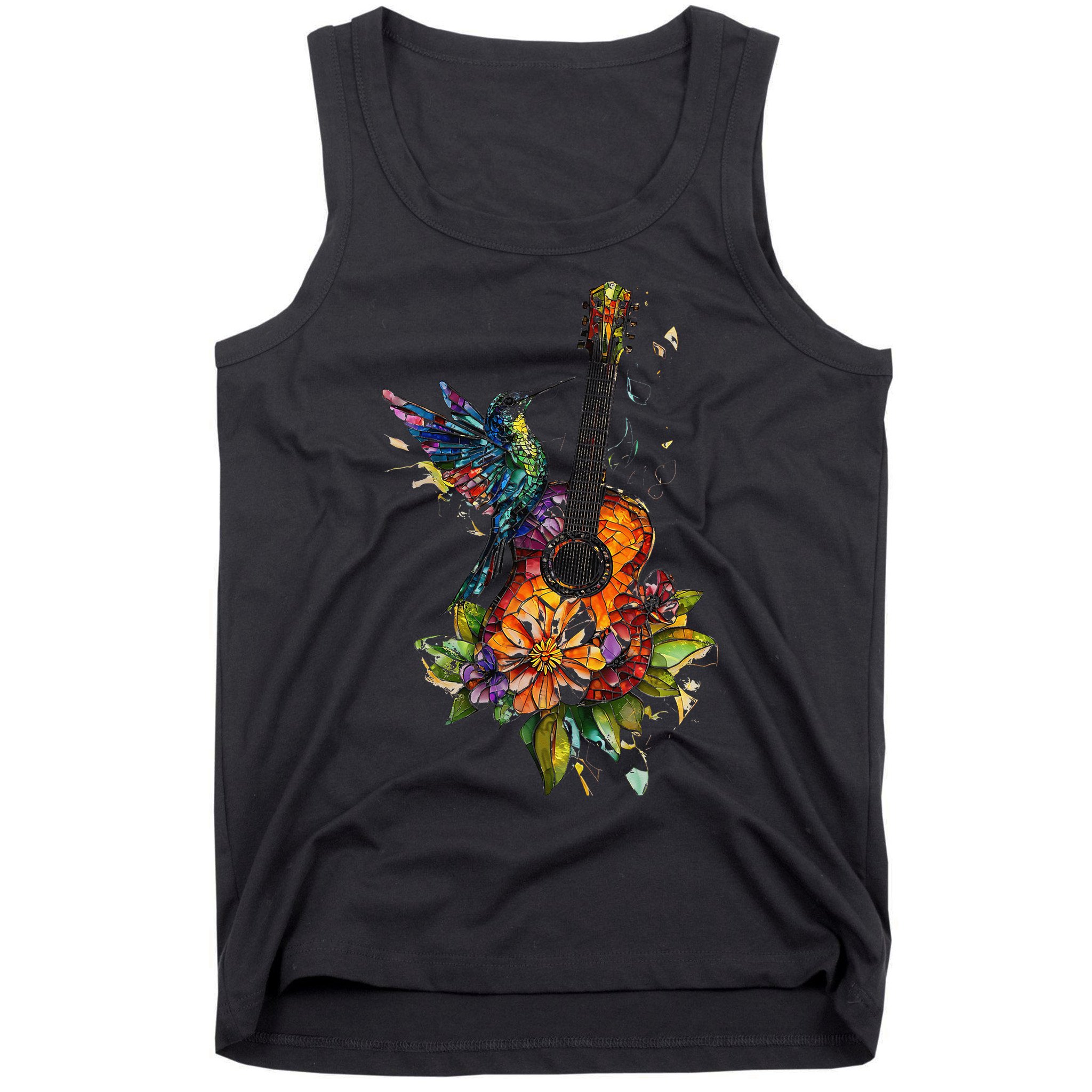 Hummingbird Guitar Floral Musician Nature Lover Bird Tank Top