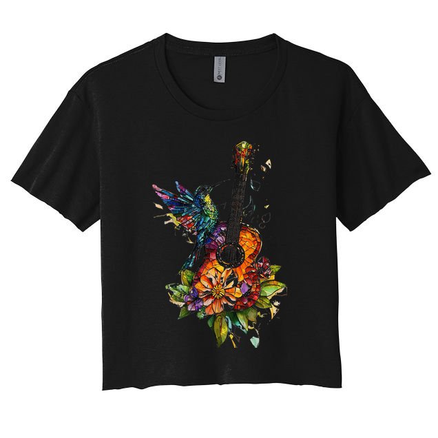 Hummingbird Guitar Floral Musician Nature Lover Bird Women's Crop Top Tee