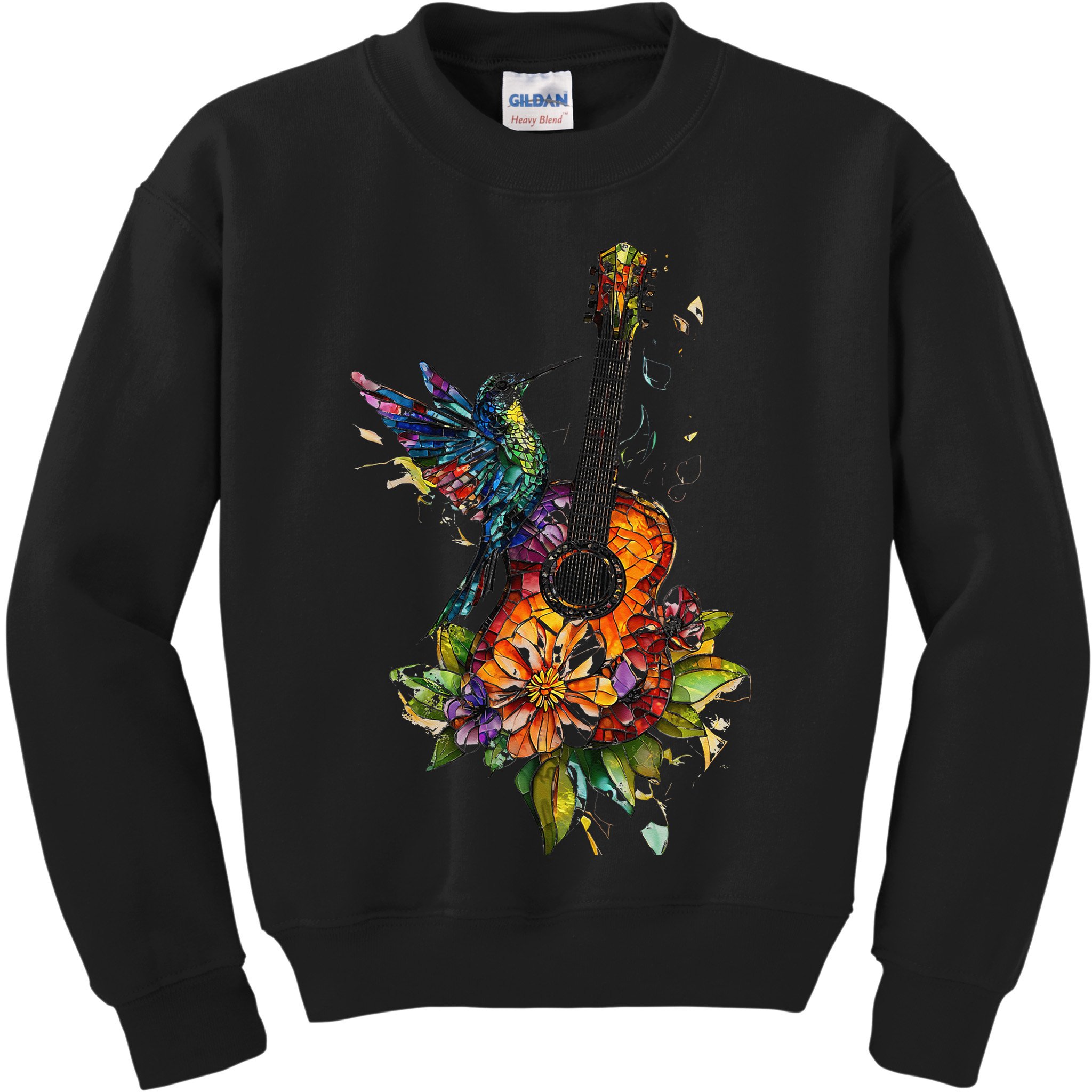 Hummingbird Guitar Floral Musician Nature Lover Bird Kids Sweatshirt