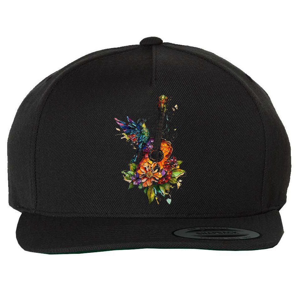 Hummingbird Guitar Floral Musician Nature Lover Bird Wool Snapback Cap