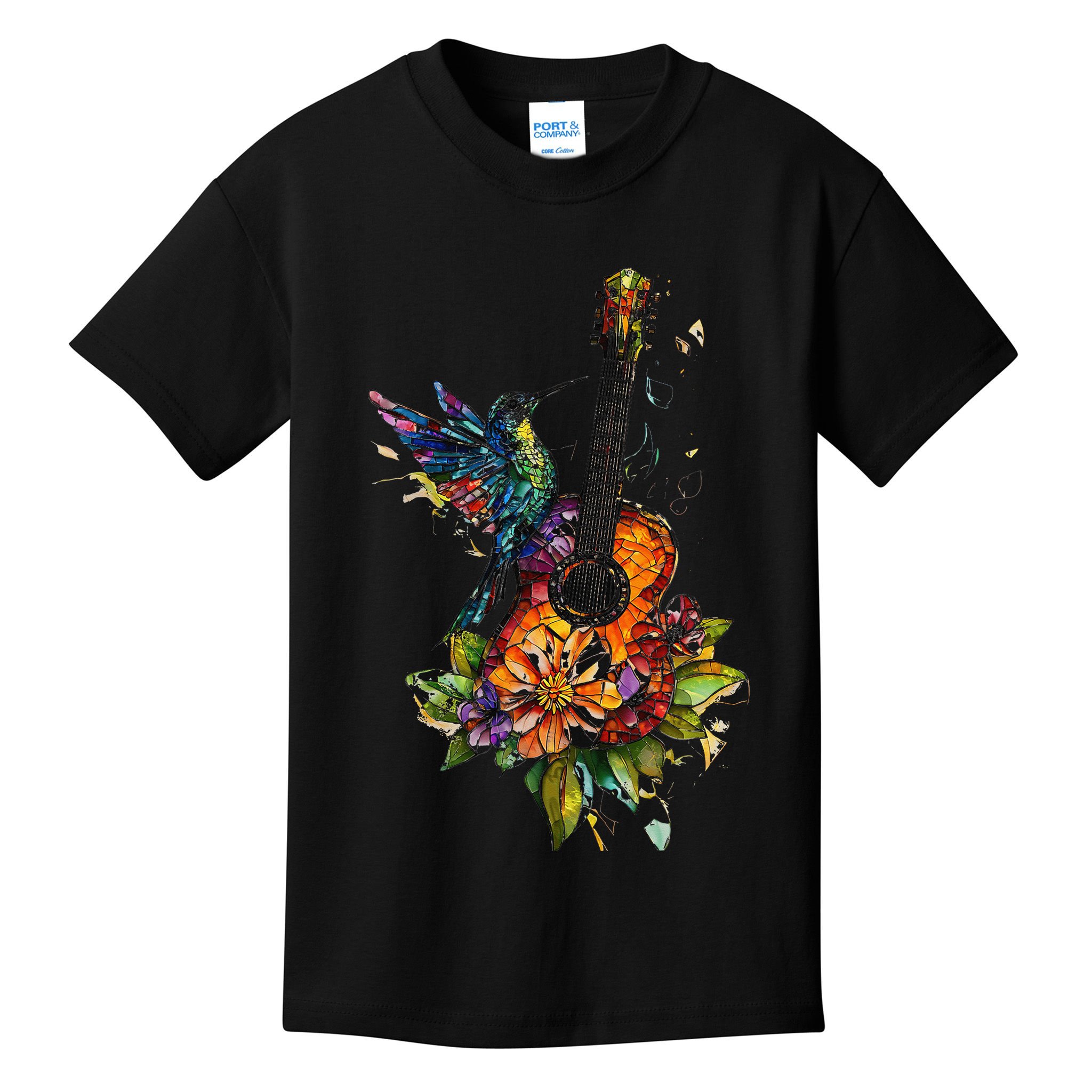 Hummingbird Guitar Floral Musician Nature Lover Bird Kids T-Shirt