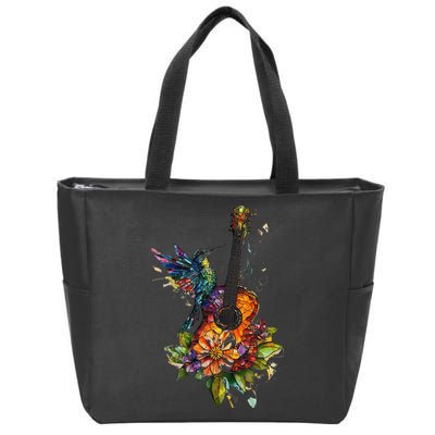 Hummingbird Guitar Floral Musician Nature Lover Bird Zip Tote Bag