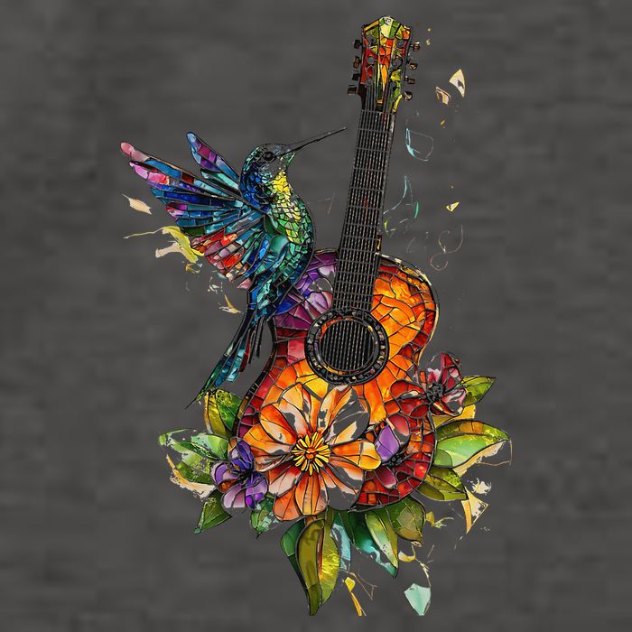 Hummingbird Guitar Floral Musician Nature Lover Bird Vector Backpack