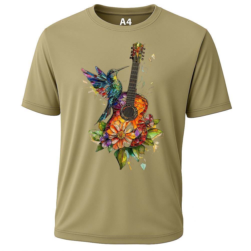 Hummingbird Guitar Floral Musician Nature Lover Bird Cooling Performance Crew T-Shirt
