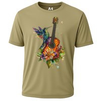 Hummingbird Guitar Floral Musician Nature Lover Bird Cooling Performance Crew T-Shirt