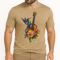 Hummingbird Guitar Floral Musician Nature Lover Bird Cooling Performance Crew T-Shirt