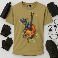 Hummingbird Guitar Floral Musician Nature Lover Bird Cooling Performance Crew T-Shirt