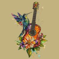 Hummingbird Guitar Floral Musician Nature Lover Bird Cooling Performance Crew T-Shirt