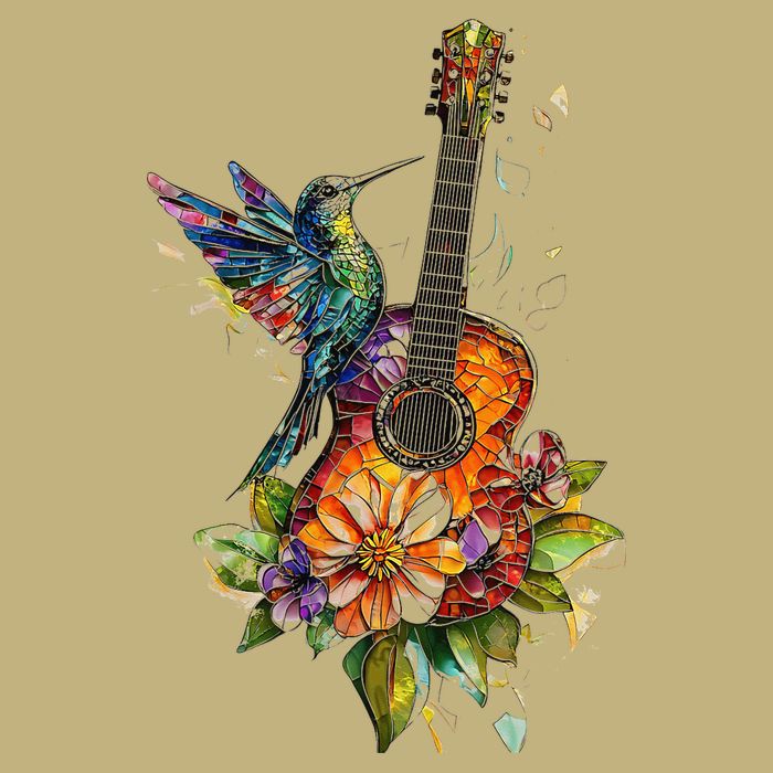 Hummingbird Guitar Floral Musician Nature Lover Bird Cooling Performance Crew T-Shirt
