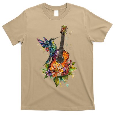 Hummingbird Guitar Floral Musician Nature Lover Bird T-Shirt