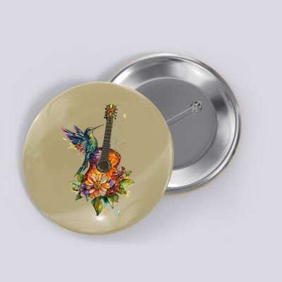 Hummingbird Guitar Floral Musician Nature Lover Bird Button