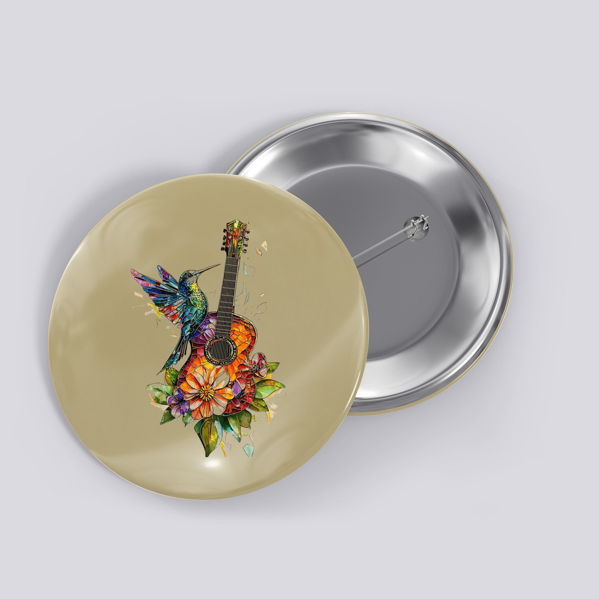 Hummingbird Guitar Floral Musician Nature Lover Bird Button