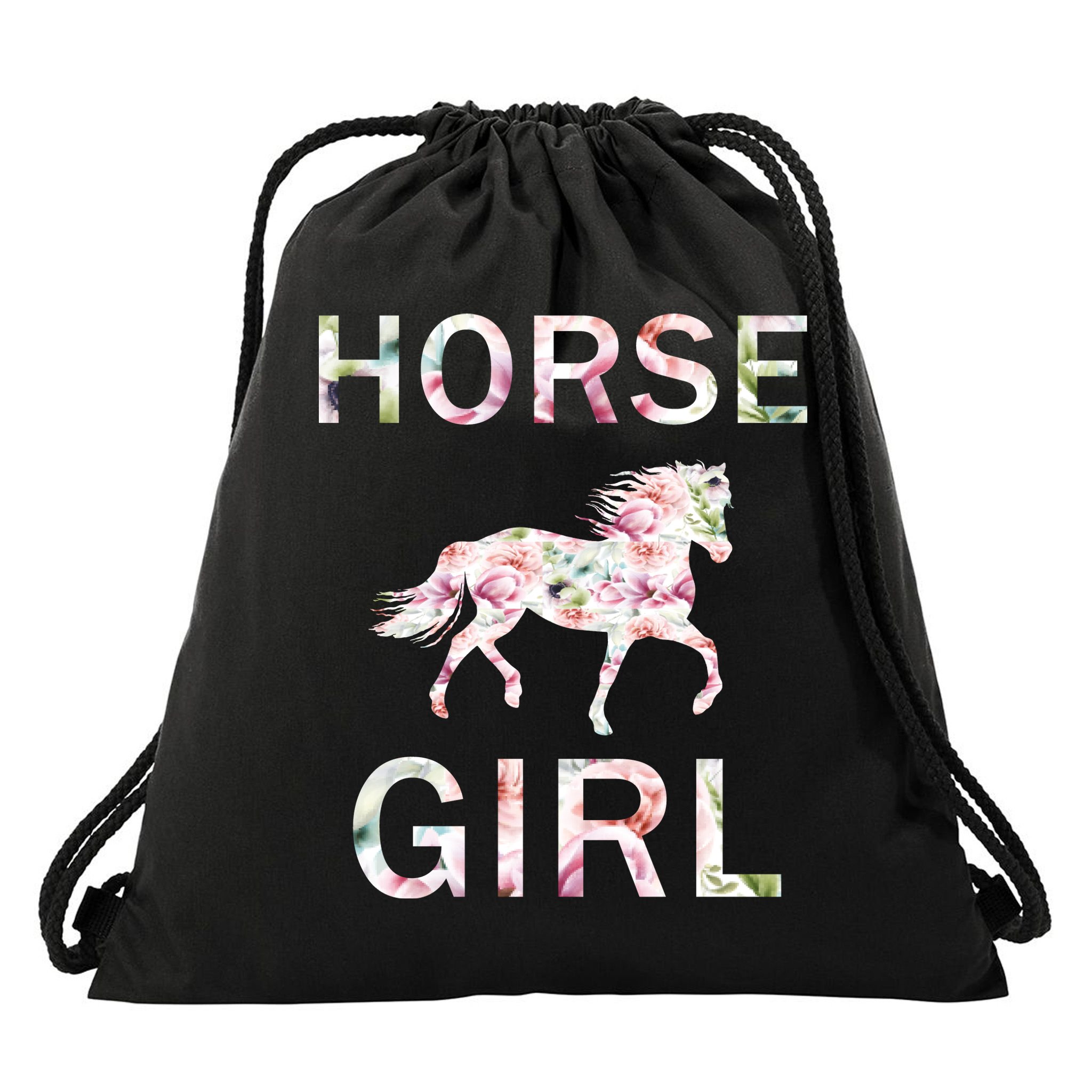 Horse Girl Floral Drawstring Bag