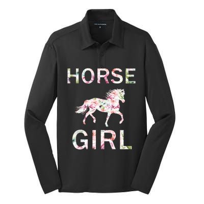 Horse Girl Floral Silk Touch Performance Long Sleeve Polo