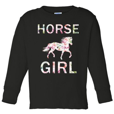 Horse Girl Floral Toddler Long Sleeve Shirt