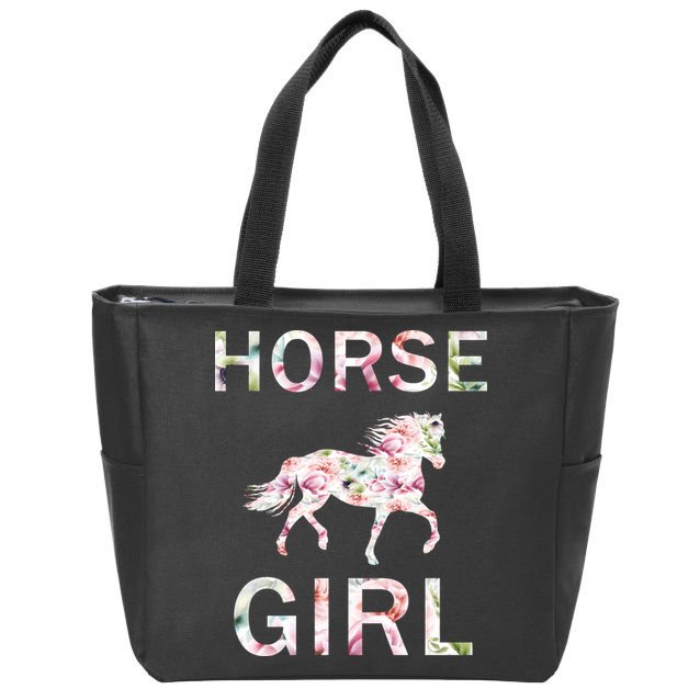 Horse Girl Floral Zip Tote Bag
