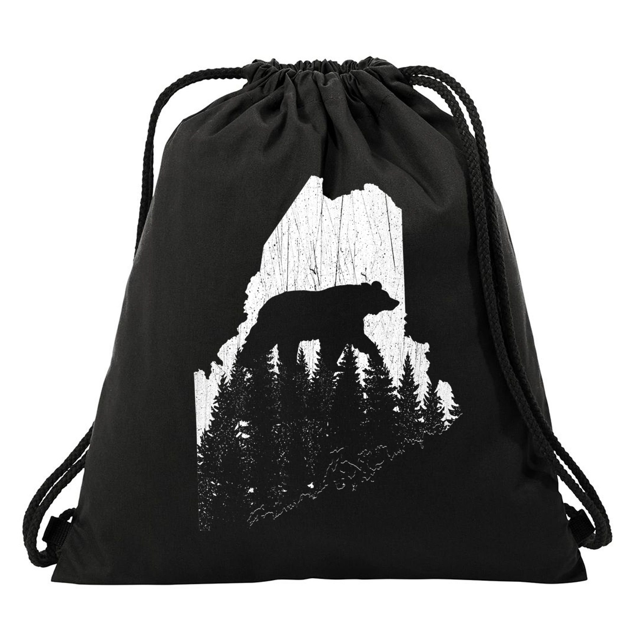 Hunting Gift For Maine Bear Pine Forest Outdoors Gift Drawstring Bag