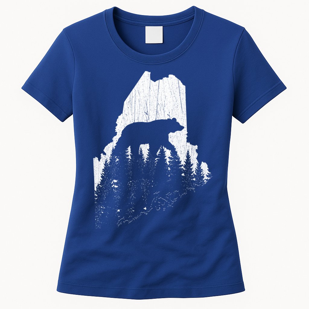 Hunting Gift For Maine Bear Pine Forest Outdoors Gift Womens T-Shirt